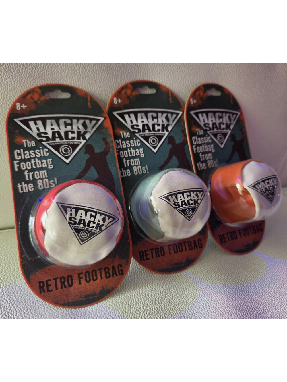 Set Of 3 Hacky Sack The Original Foot Bag Two Panel Faux Leather 80s Retro